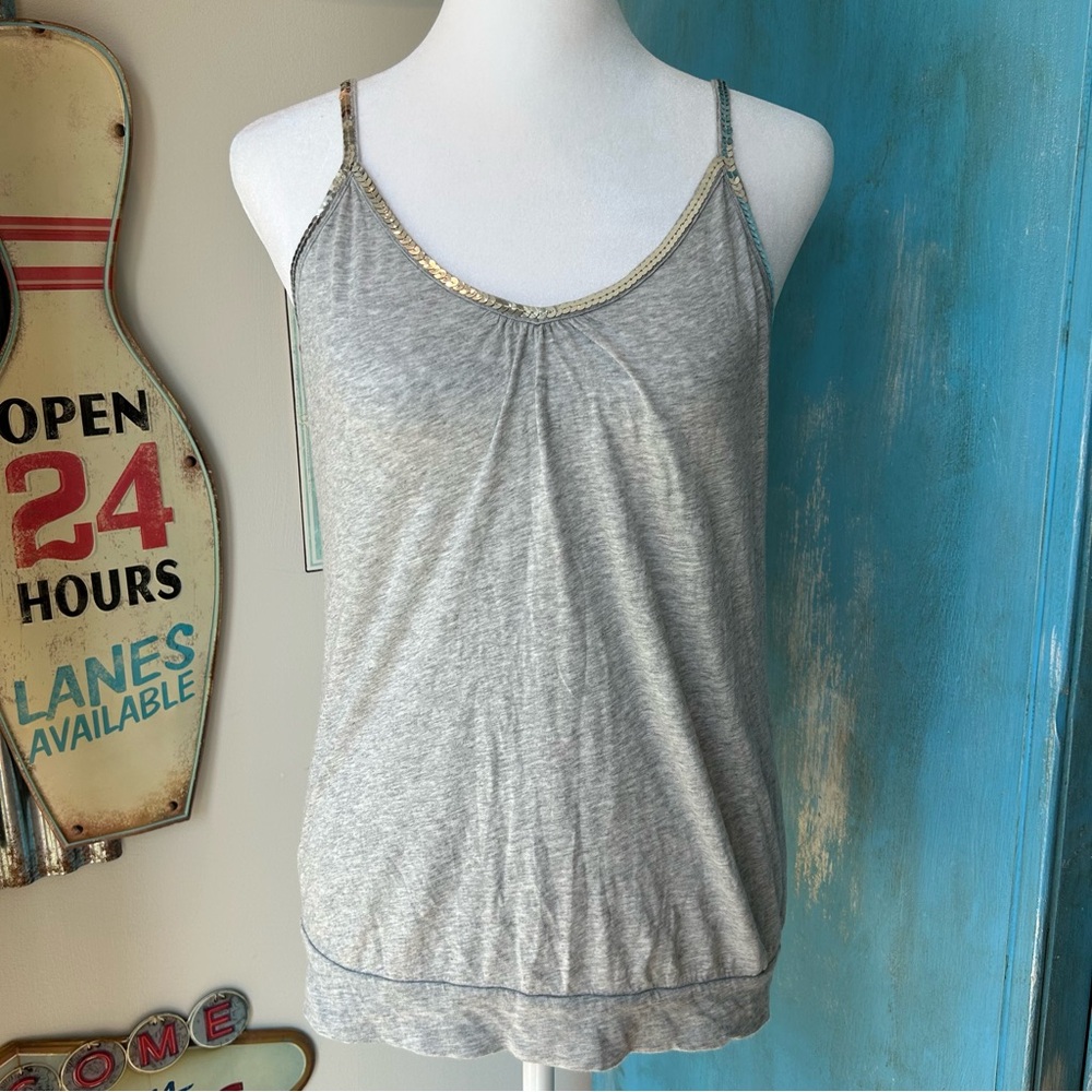 Express Y2K Sequin Trim Heather Gray Camisole Tank Top